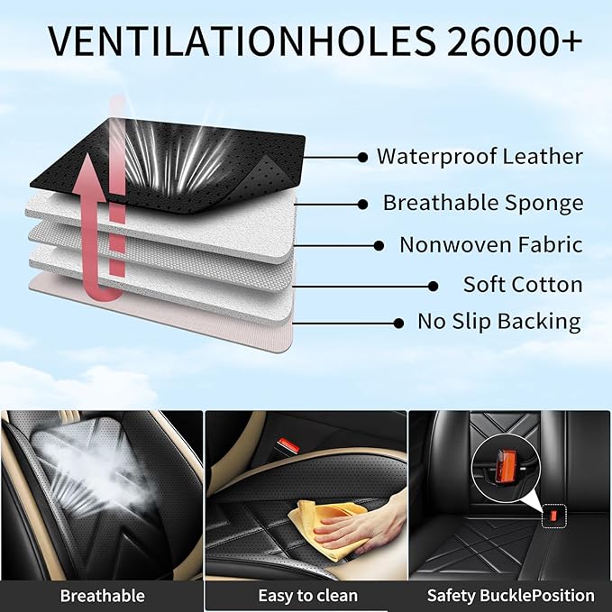 CX-50 Car Seat Covers Fit for Mazda CX-50 2023-2026, Full Coverage Premium Leather Waterproof Breathable Seat Covers, Automotive Seat Protectors, Airbag Compatible(Full Set Seats, Black Beige)