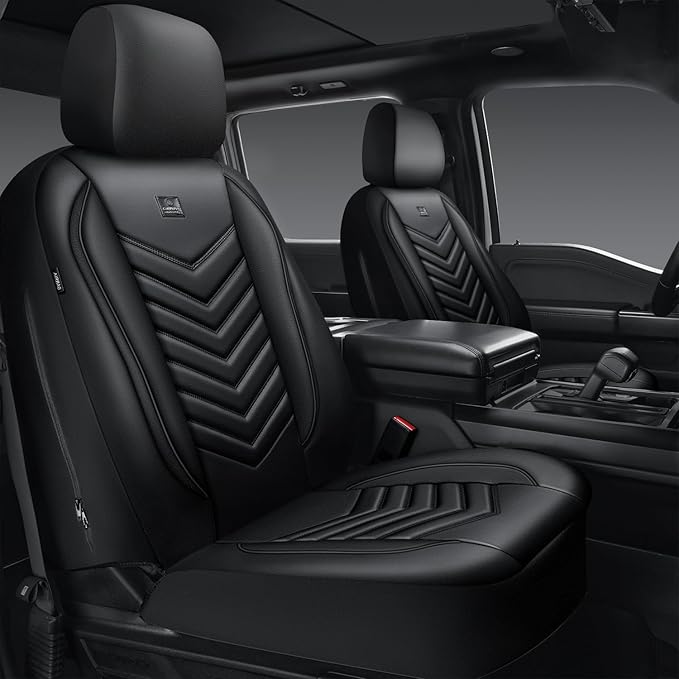 CAR PASS 3D Foam Faux Leather Car Seat Covers Front Seats,Waterproof Leather Front Seat Cover for Cars,Luxury Universal Fit for SUV Truck Sedan Automotive, Armrest Airbag Compatible Anti-Slip, Black