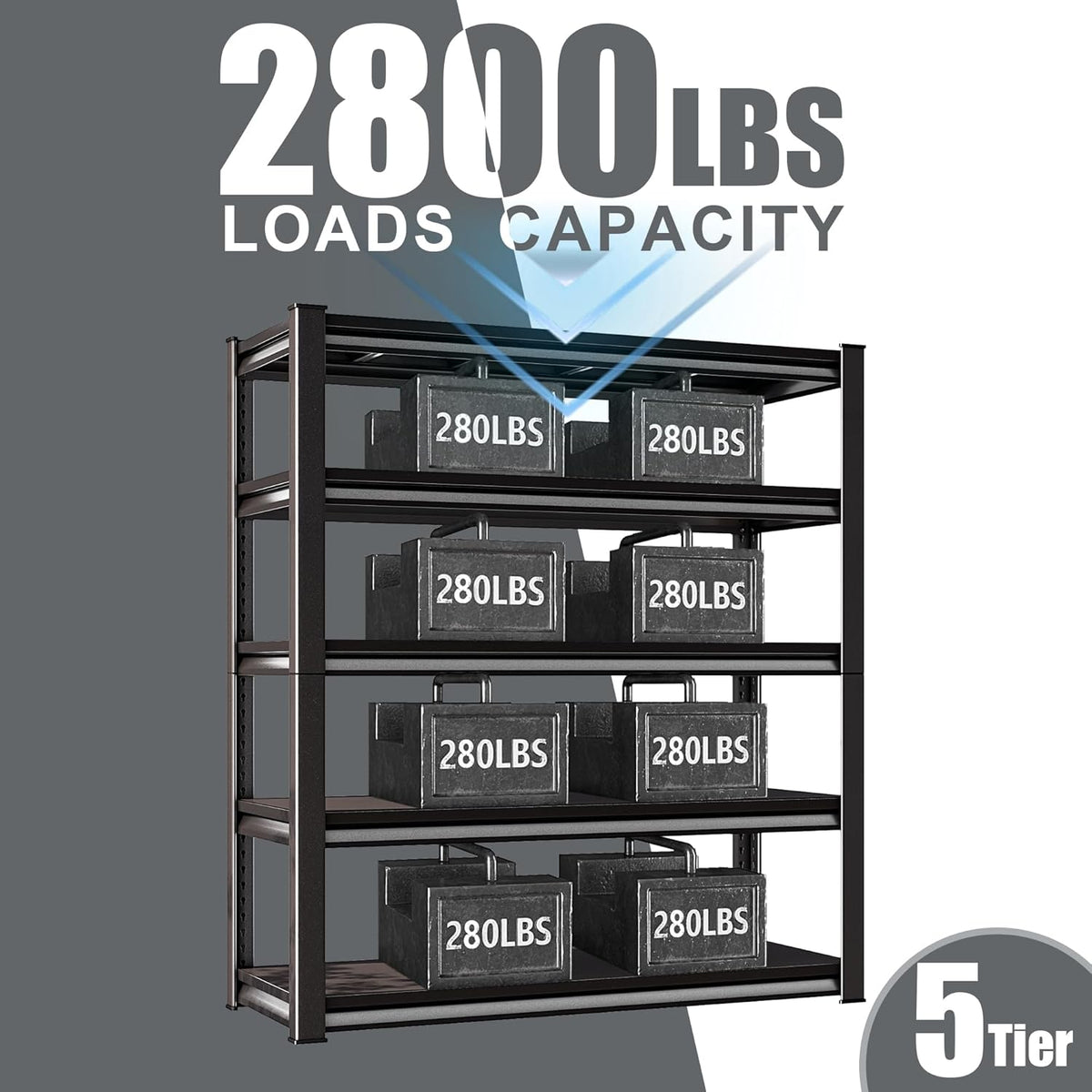 78" H Garage Shelving Heavy Duty，2800LBS Loads Adjustable Garage Storage Shelves,5-Tier Metal Storage Racks and Shelving Units, Utility Rack Shelves,48”W x 18”D x 78”H,Black