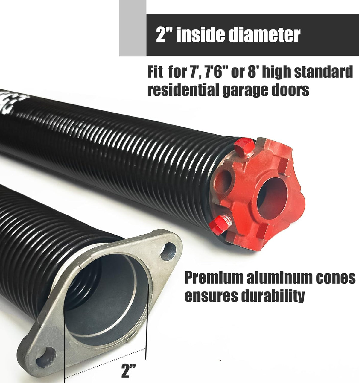 Garage Door Torsion Spring Set, Pair of 2" Electrophoresis Coated Garage Door Spring Replacement with 2 Non-Slip Winding Bars and Bearing, Minimum 16000 Cycles (.262x2x36)
