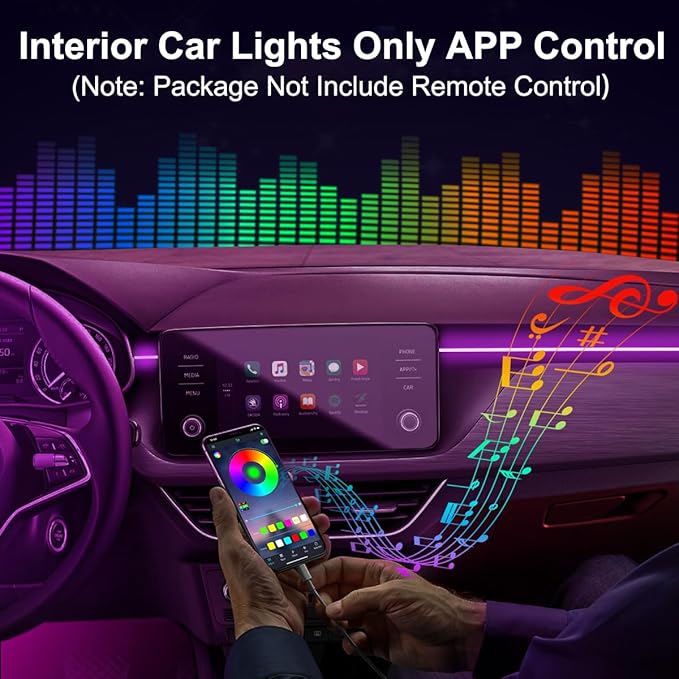 Interior Car LED Strip Lights APP Control, 5 in 1 RGB 16 Million Colors Ambient Lighting Kit with 236 inches Fiber Optic, Music Mode Inside Car Lighting Decorations
