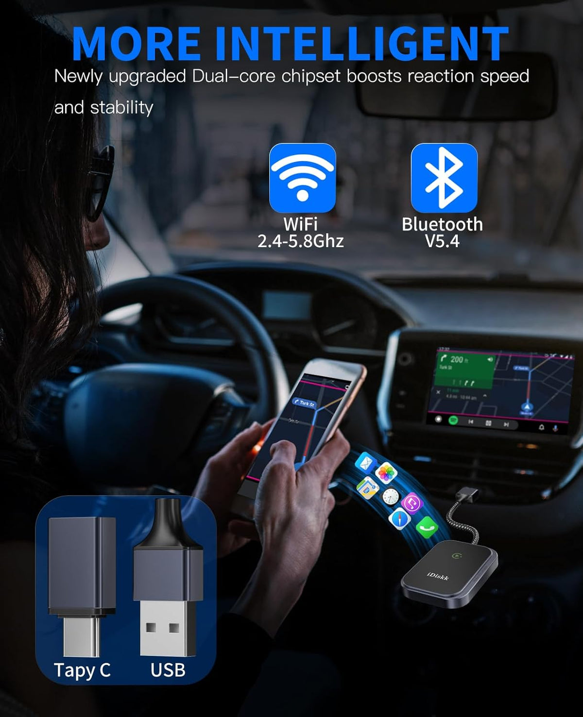 Wireless CarPlay Adapter for iPhone and iOS 10+, Multi-User Seamless Connection for Convert Wired to Wireless Car Play Adapter, 2025 Upgraded No Latency with USB C