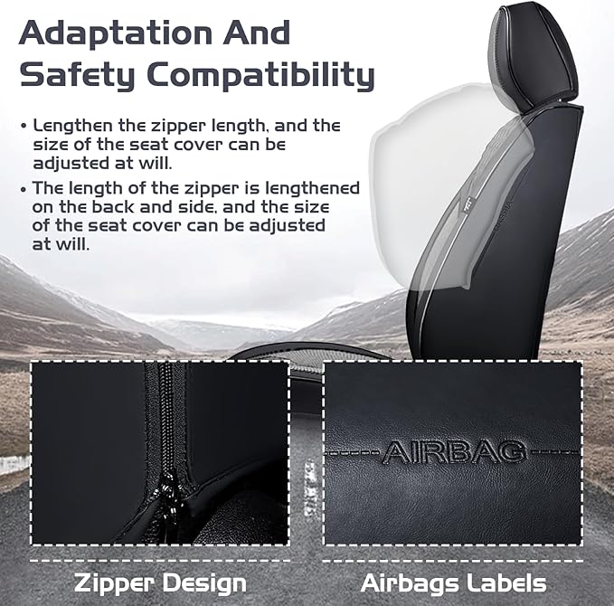 Truck Seat Covers for GMC Sierra 3500 2007-2026, Waterproof Premium Leather Full Coverage Car Seat Cover, Muscle Sport Style Auto Interior Seat Cover Sets (Full Set/Black Gray)