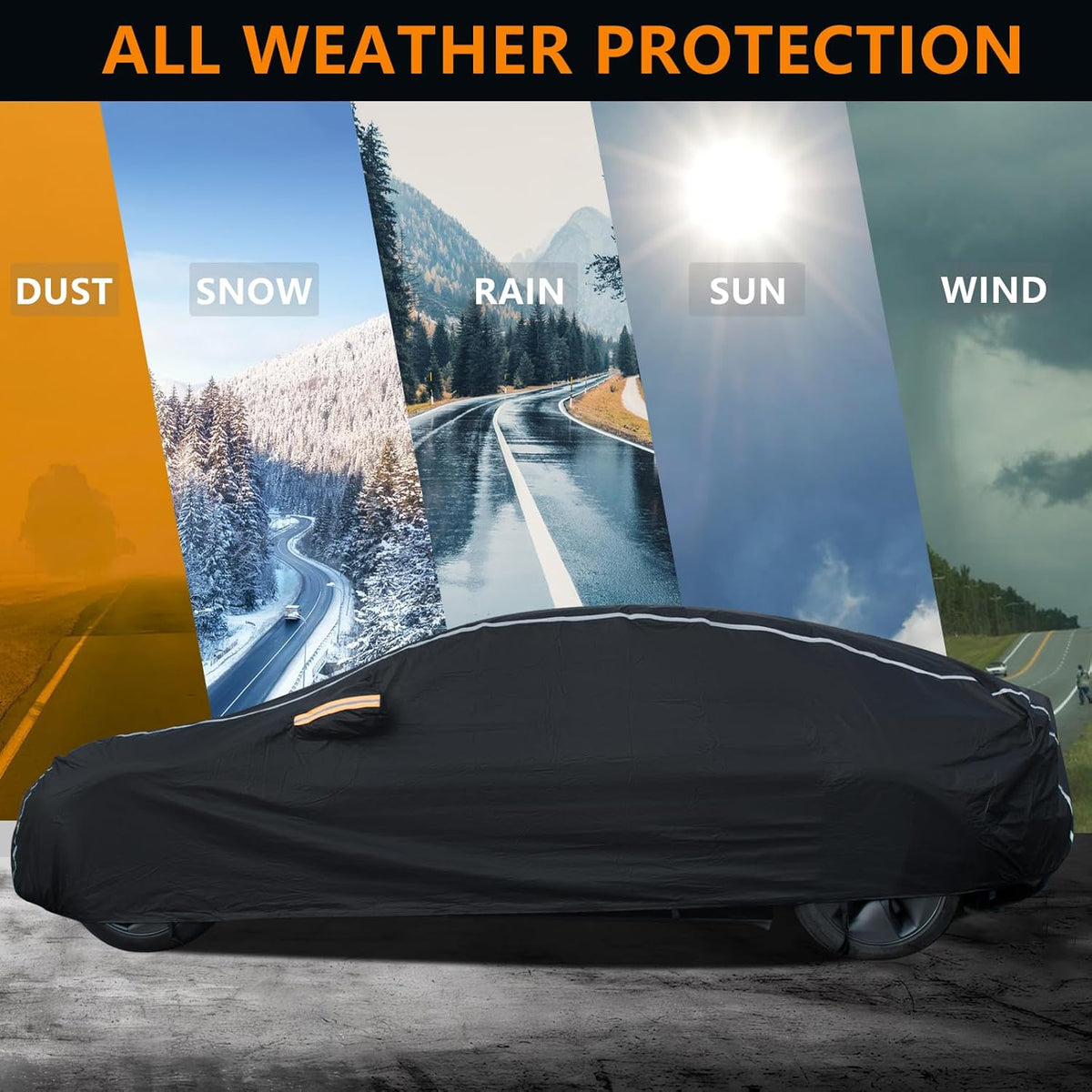 Car Cover Waterproof All Weather,6 Layers Car Covers for Automobiles, Full Exterior Cover with Zipper, Outdoor Car Cover Sun UV Rain Snow Wind Protection, Fit for 196"(196*74*59 inch)Sedan
