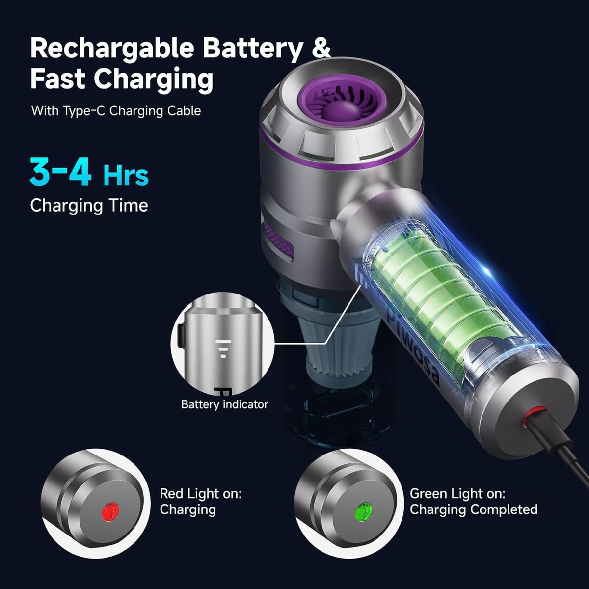 Handheld Vacuum Cordless, Car Vacuum Cleaner with Brushless Motor, Strong Suction Vacuum & Compressed Air Dusters with LED Light, Type C Port, Wireless Mini Portable Hand Vacuum Blower for Home, Pet