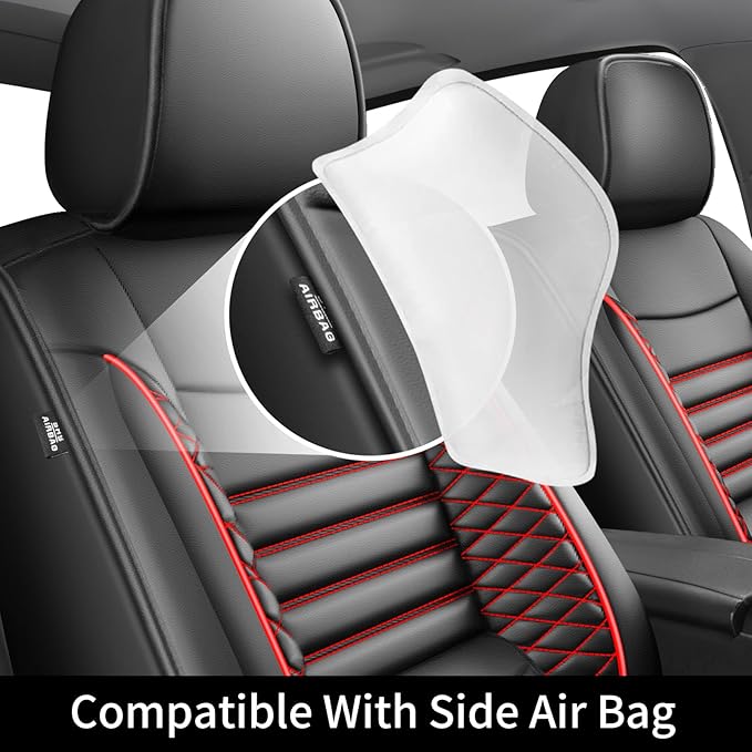Fit Outback Car Seat Covers for Subaru Outback 2010-2024 2025 2026 - Upgraded Premium Waterproof & Breathable Leather,Airbag Compatible, All-Weather Seat Cushion Protector(Full Set, Black+Red)