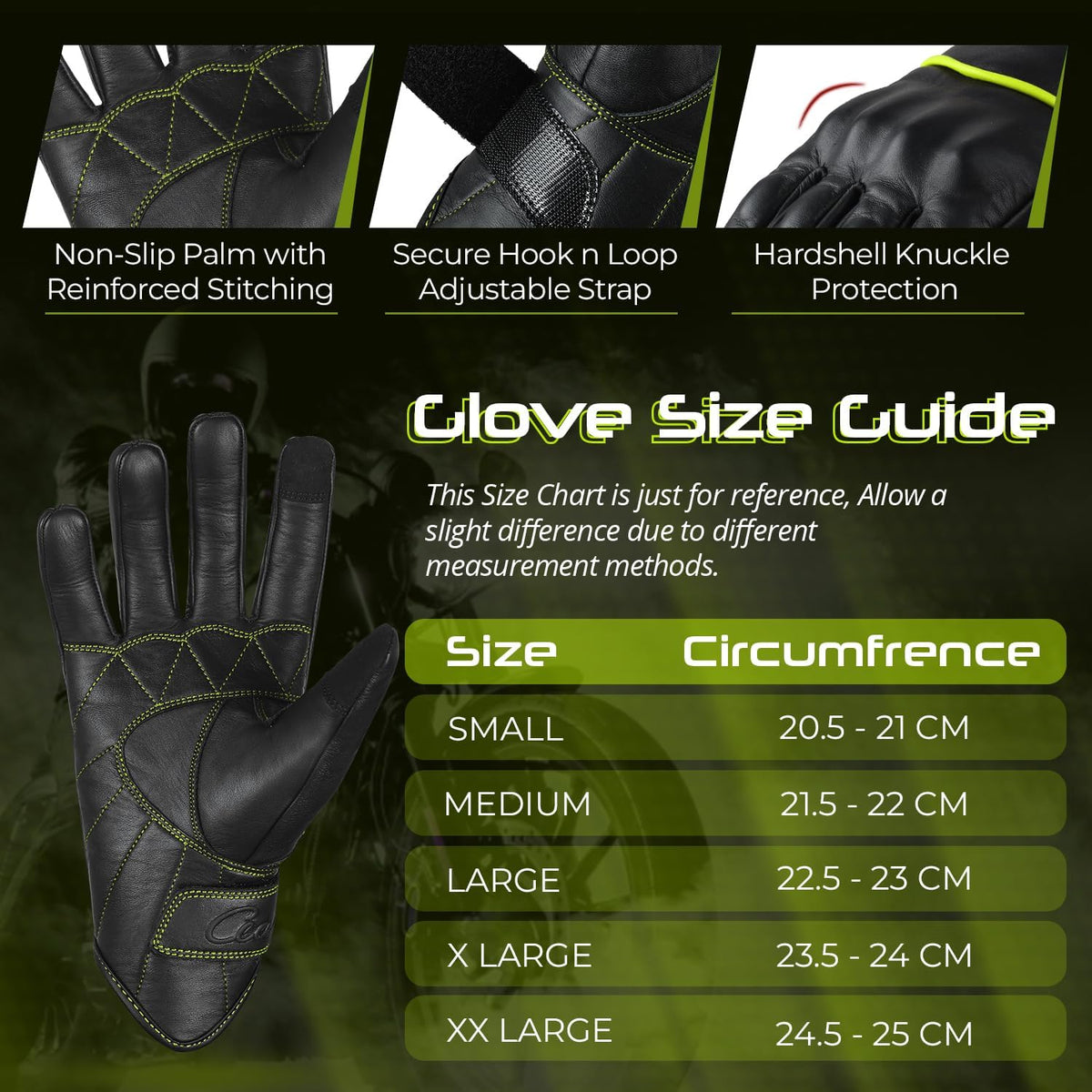 aasportx Motorcycle Gloves - Men's Leather Motorbike Gloves with Touchscreen Function - Non-Slip Pads for Men & Women
