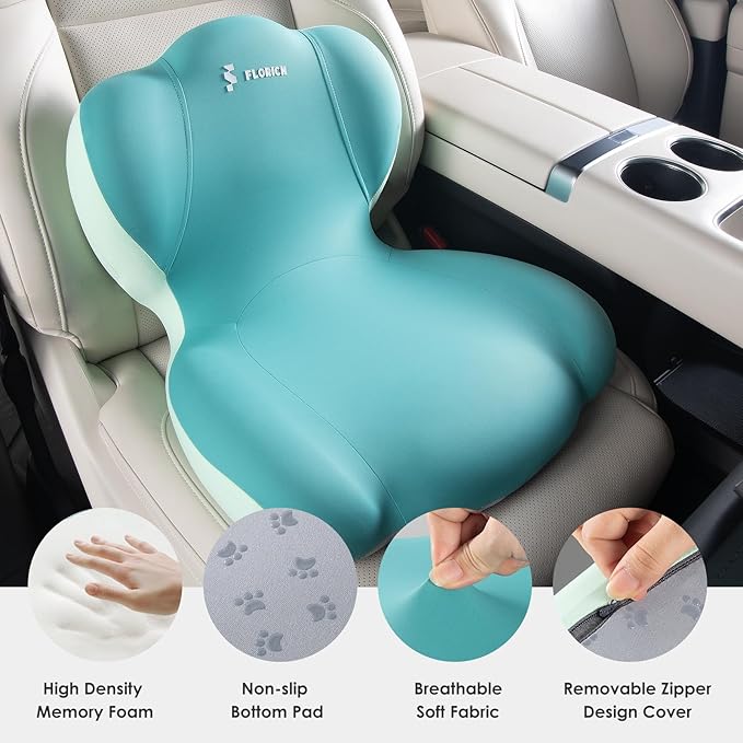 FLORICH Memory Foam Truck Seat Cushion,Car Seat Cushion and Lumbar Support Pillow for Office Chair, Ergonomic Back Support & Sciatica Relief for Long Drives(Green)