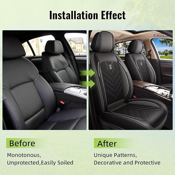 AOMSAZTO 2 Front Seat Covers Fit for VW/Volkswagen Taos 2022-2026: First Row 2PCS Faux Leather Waterproof Seat Covers Automotive Seat Cushion Protector(Black&Grey)