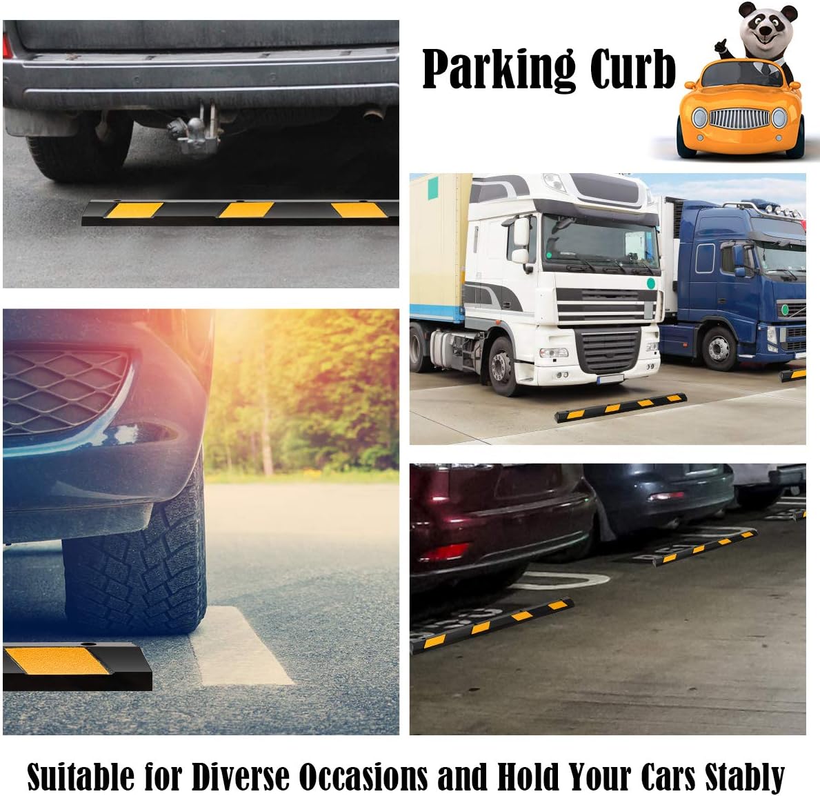 Goplus Parking Block, 72” Rubber Parking Bumpers with 8 High Reflective Yellow Safety Stripes, Heavy Duty Parking Target, Garage Wheel Stoppers Parking Curb for Car, Truck, RV and Trailer