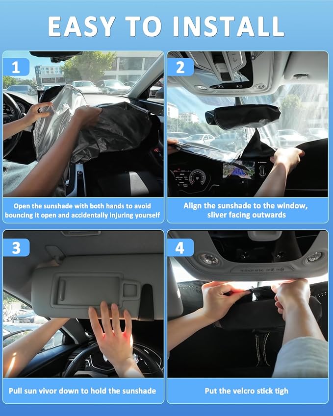 Windshield Sunshade for BMW iX 2022-2026 Sun Shade Car Windshield Accessories Upgrade 4 Layers Blocks UV Rays Custom Fit iX 240T Car Window Shades Front Windshield Keep Cool Foldable