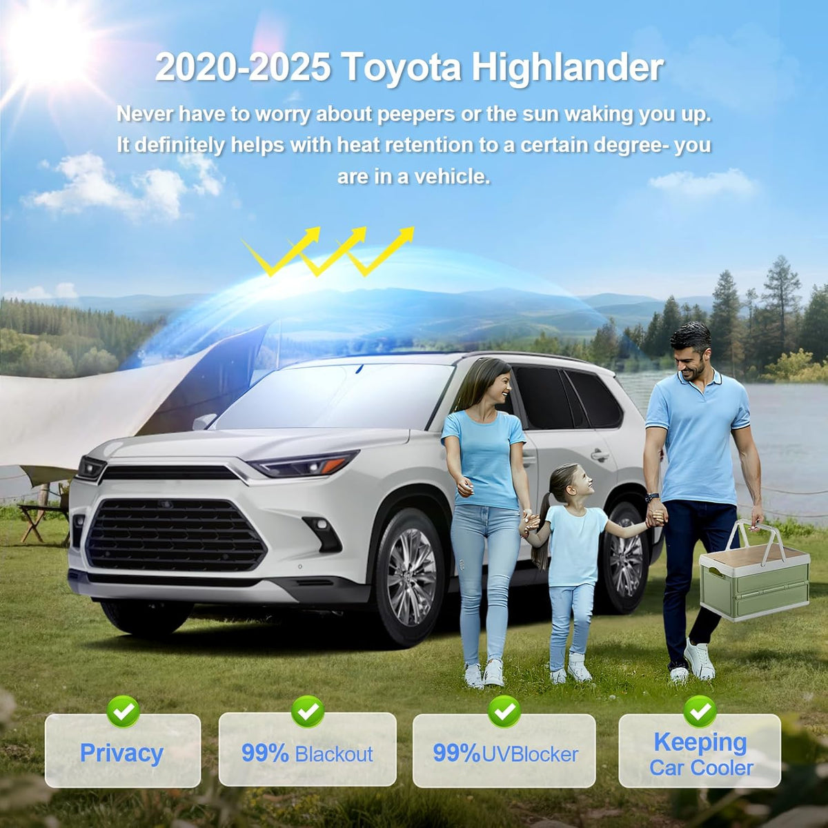 8pcs Car Window Shades for Toyota Highlander 2020-2025 Accessories,Windshield Side Rear Full Sunshade,Sun Visor UV Blocking, Privacy Protection and Blackout for Camping Outdoor