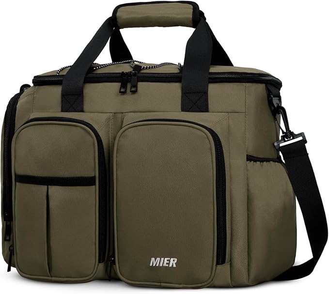 MIER Lunch Box for Men Heavy Duty Insulated Lunch Bag 20 Cans Large Leakproof Soft Cooler Bags with Multiple Pockets for Picnic Work Travel (Army Green)