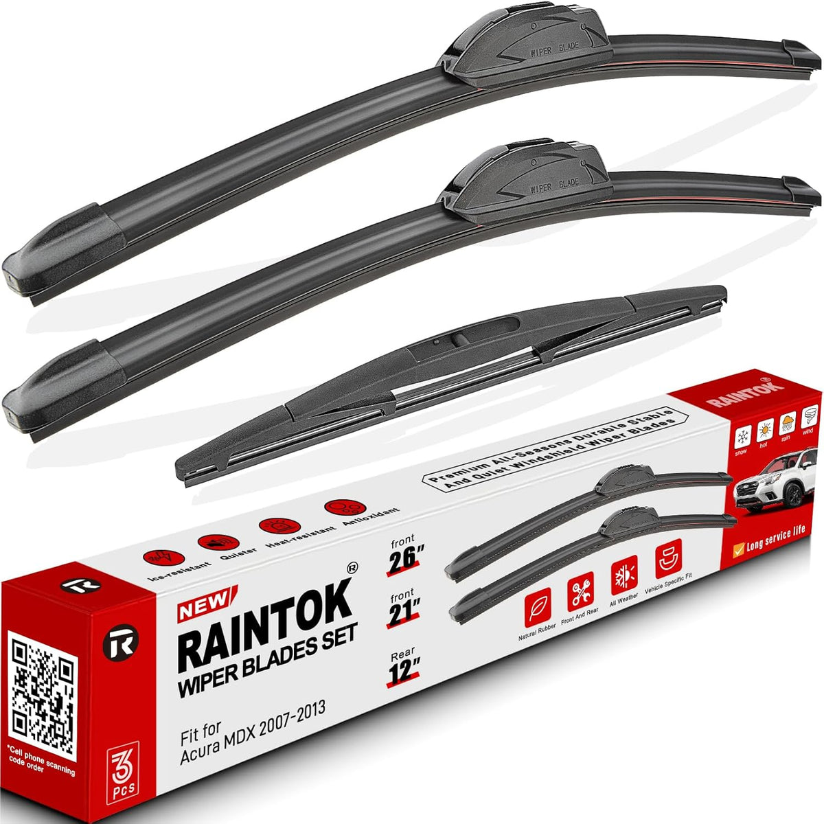 Windshield Wiper Blades Replacement for Acura MDX 2007 2008 2009 2010 2011 2012 2013 Original Factory Quality Front Rear Wipers Blade Set for Car - 26" 21" 12" (Piece of 3)