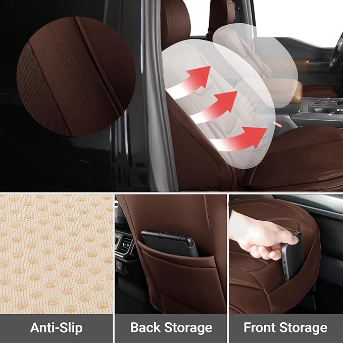 Coverland Custom Fit Car Seat Covers for Car Compatible with [Jetta, LS, Mazda626, G90, E-Class, Concorde] Premium Waterproof Non-Slip Interior Seat Protector [Front Dark Brown - Size Chart A16]