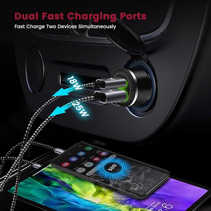 Super Fast Charger Type C Kit, VELOGK 25W PD PPS USB C Wall/Car Charger for Samsung Galaxy S26/S25/S24/S23 Ultra/S23+/S23/S22/S21/S20/Plus/Ultra/FE, iPad, with 2X Nylon USB C-to-C Cable(10ft+3.3ft)