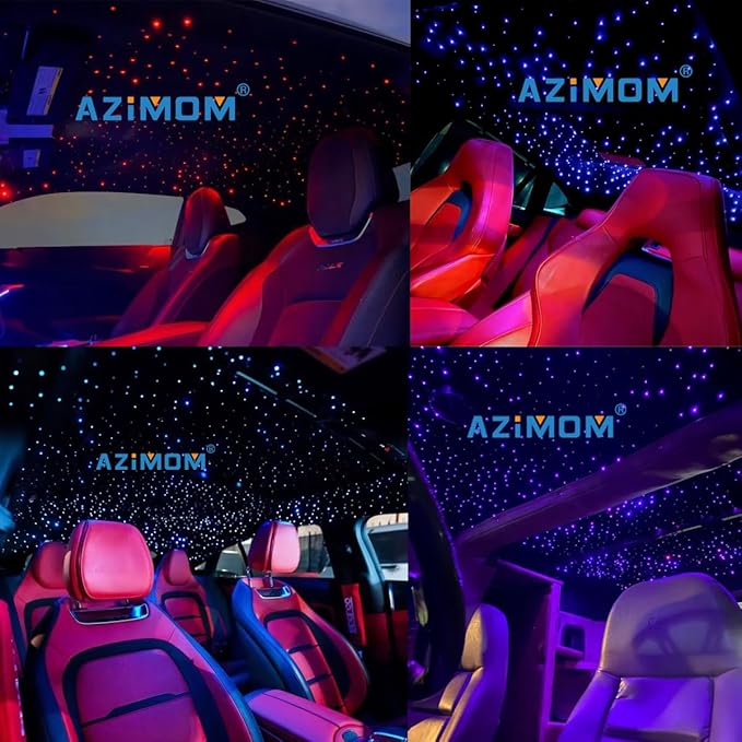 AZIMOM Car Use 6W RGBW 150pcs 0.03in 6.5ft Fiber Optic Lights Starlight Ceiling Light Kit End Glow Optic Cable Music Mode APP Remote Sensory Lighting Indoor Home Headliner Decoration