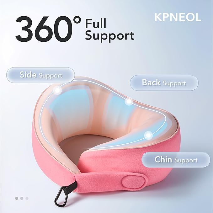 Travel Pillow, 100% Pure Memory Foam Travel Neck Pillow Airplane Neck Support Ergonomic Design for Traveling Suitable for Airplanes,Offices and Cars-Cooling Silk Pink