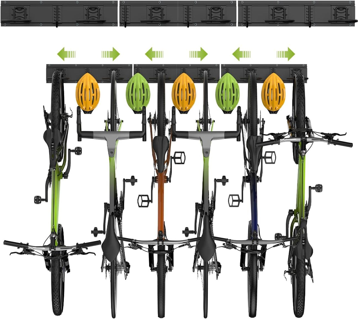 Bike Storage Rack 48Inch for 6 Bikes + 5 Helmets, 500lbs Capacity, Heavy Duty Steel Bicycle Wall Mount Hanger for Garage Storage, Bike Hooks, Bicycle Storage, Bike Wall Mount, Black