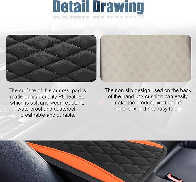 Car Center Console Cover, Universal Leather Waterproof Armrest Seat Box Cover Protector, Comfortable Car Decor Accessories Fit for Most Cars, Vehicles, SUVs-Orange