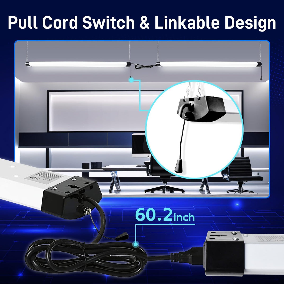 hykolity 4FT 120W LED Shop Light Linkable, 13000lm(400w Equivalent), 5000K Utility Shop Lights for Garages, Workshops, Basements, Hanging or FlushMount, Power Cord and Pull Chain, ETL, Black, 2 Pack