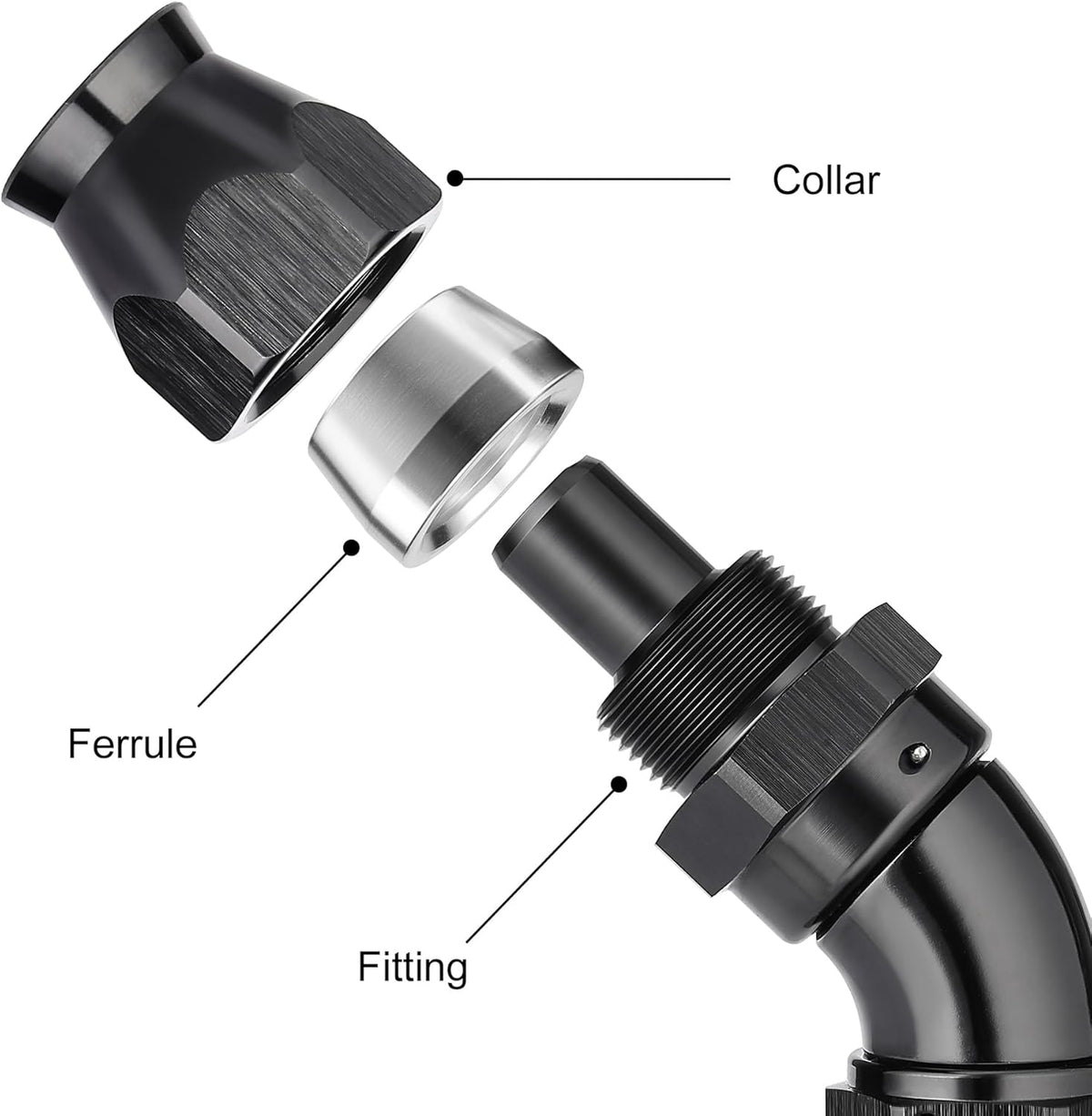 EVIL ENERGY 12AN 45 Degree PTFE One Piece Full Flow End Hose Fitting Aluminum Black