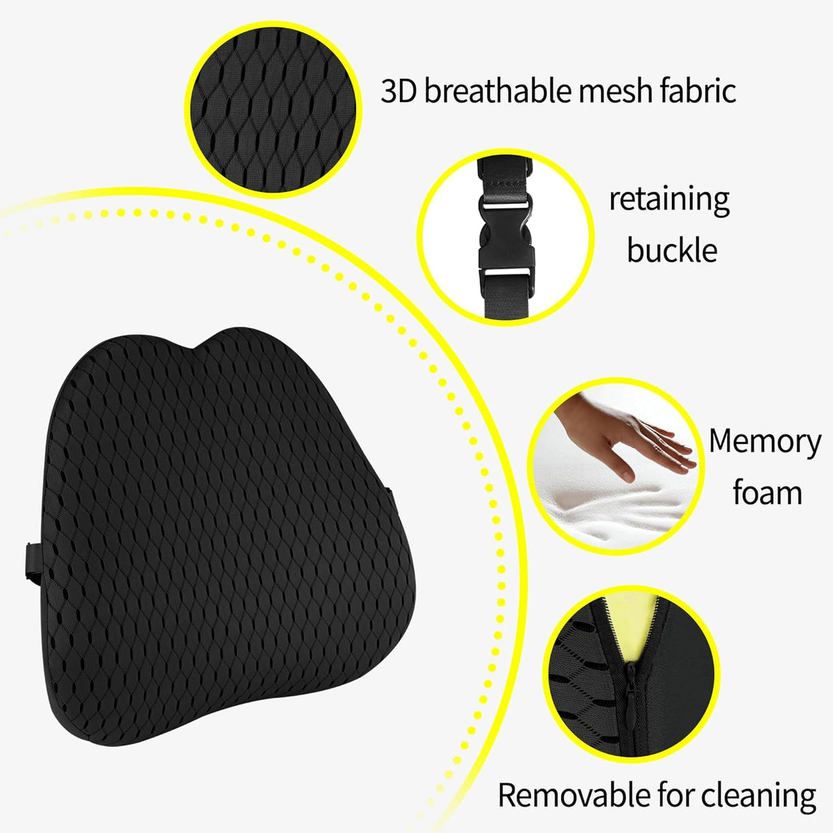 Lumbar Support Pillow for Office Chair,Memory Foam Back Lumbar Support Pillow,Relieve Back Pain,3D Breathable Fabric&Shoulder Strap Fixation,Back Support for Office Chair/Wheelchair/Car(Black)