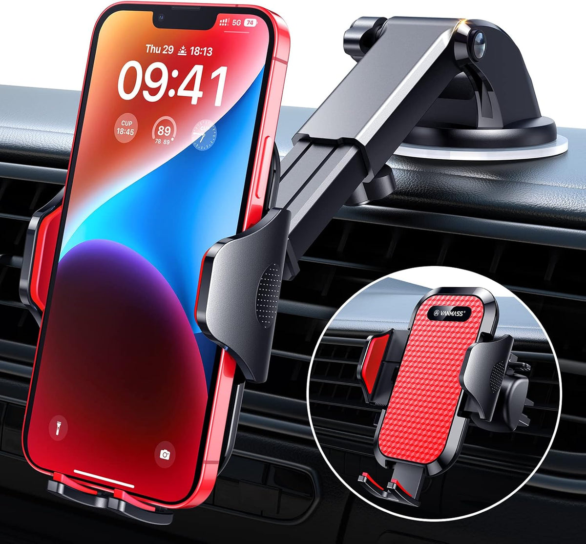 VANMASS 2025【True Military-Grade】 Phone Holders for Your Car 【65+LBS Strongest Suction & Clip】 Ultimate Cell Phone Mount Dashboard Window Vent for iPhone 16 Pro Max 15 14 13 12 Samsung Android Truck