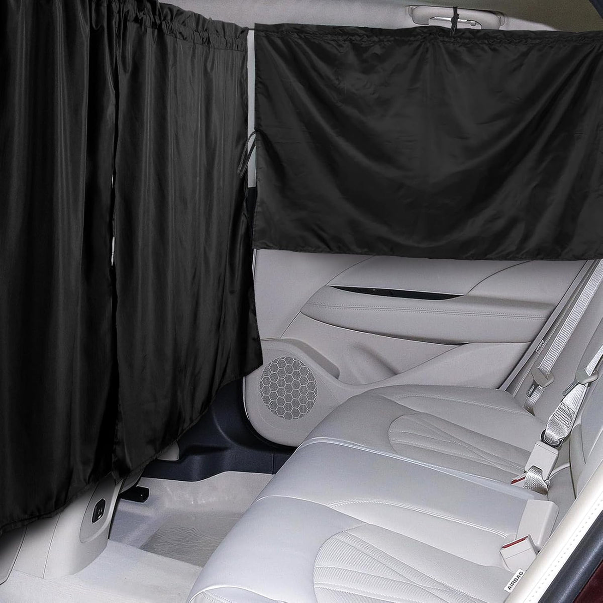 Set of 3 Car Privacy Curtains - 95% Light Blocking Fabric Rear Seat & Side Windows Divider Curtain Baby Shades, Wide Sedan SUV Sunshade Screen Covers for Travel Camping Nap Sleeping