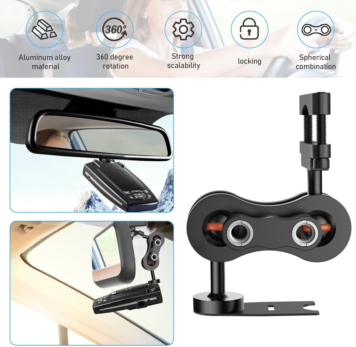 Radar Detector Mount,Aluminum Rearview Mirror Rod Radar Bracket,for Escort / Beltronics Vector / Rocky Mountain Phantom-T Radar