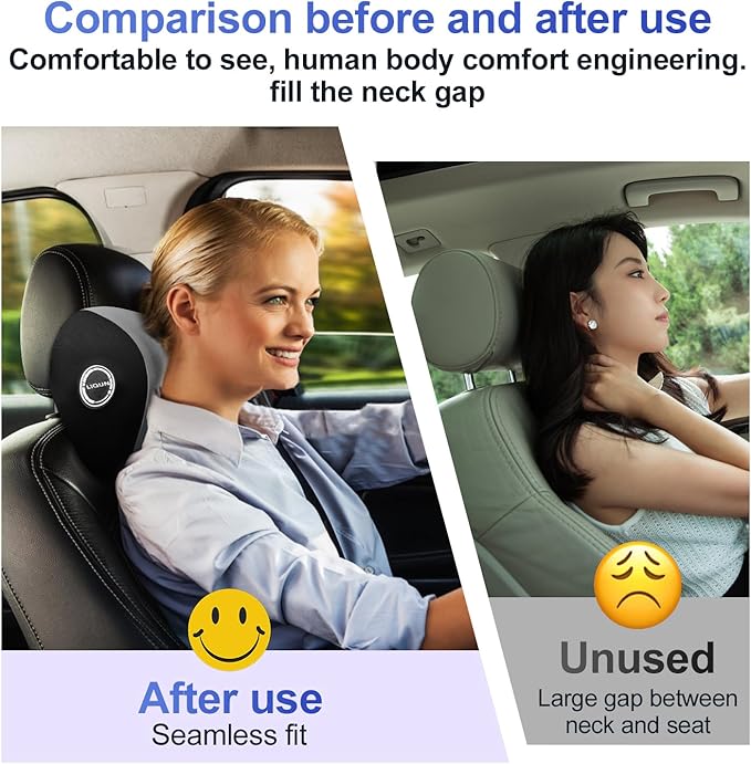 LIQUN Memory Foam Car Neck Pillow, Neck Support Pillow, Neck Support Pad Pain Relief, Adjustable Belt and Breathable Detachable, Suitable for Most Car Pillows Black