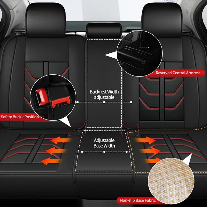 TTX LIGHTING Car Seat Covers fit for Honda Accord 2003-2017 Full Set: Premium Leather Automotive Seat Cover with Airbag Compatible Waterproof (5 Seats, Redline)