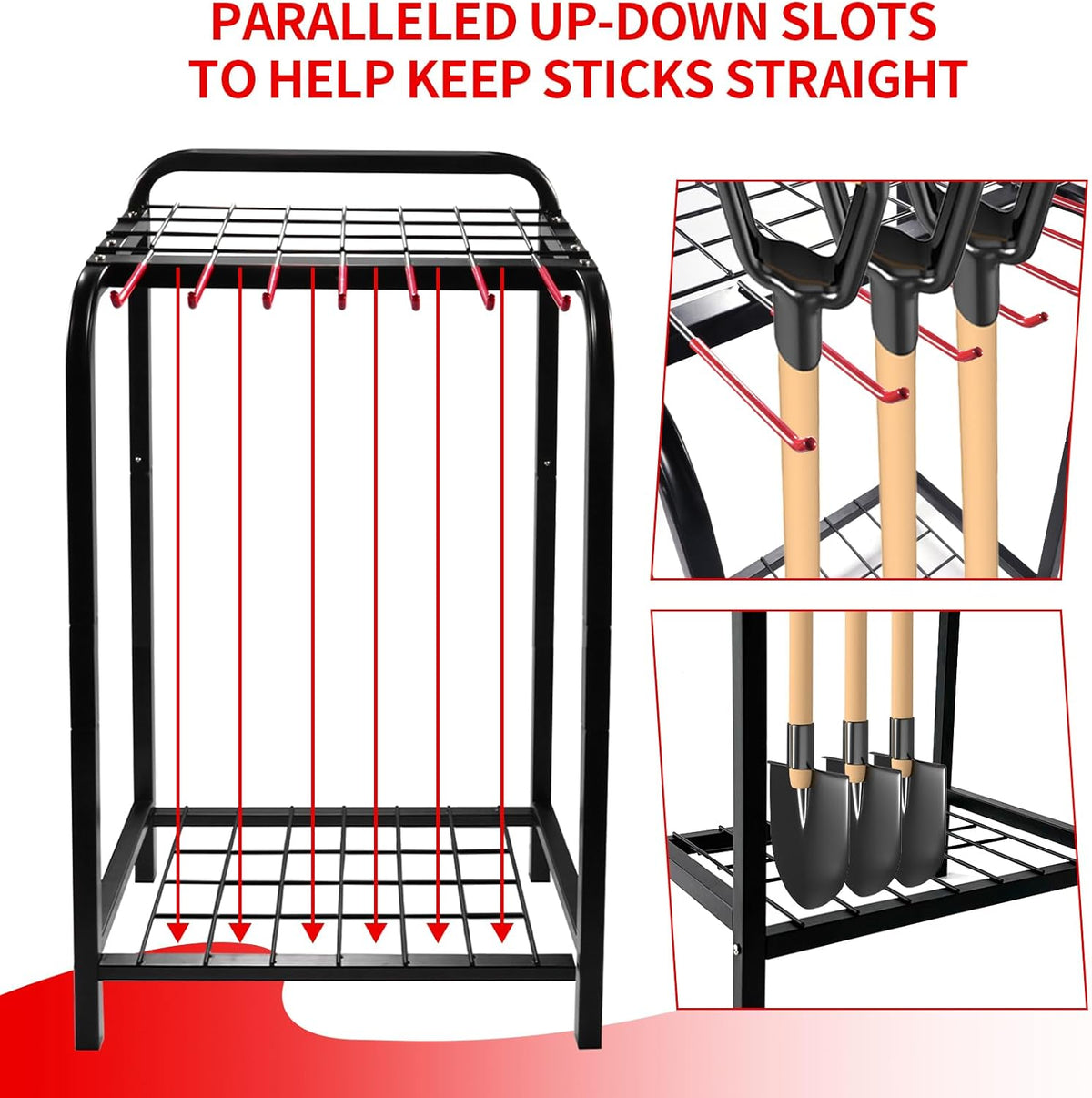 Trieez Garden Tool Organizer for Garage, Yard Tool Organizer with Hooks for Garage Organization and Storage - Sturdy Yard Tool Holder, Tool Rack for Shed, Outdoor, Tool Stand