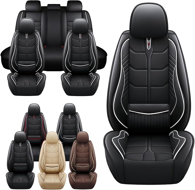 Leather Car Seat Covers Fit for Toyota Corolla Hatchback 2019-2024, 5 Seater Car Seat Cover, Premium Waterproof, Scratch Resistant Car Interior Accessories (Full Set Black White)