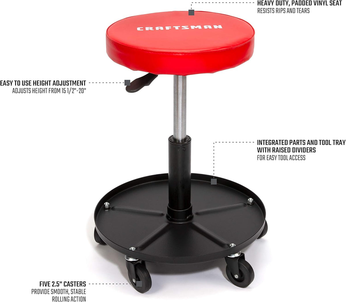 Craftsman CMXZSAJ93382 Adjustable Height Rolling Creeper Stool with Storage Tray