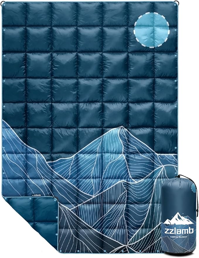 zzlamb Camping Blanket for Cold Weather,Outdoor Puffy Blanket Portable Down Alternative,Windproof Warm Cloak with Snaps,Cozy Quilt Backpacking Picnic RV Travel Plane Car Hammock Beach Climbing