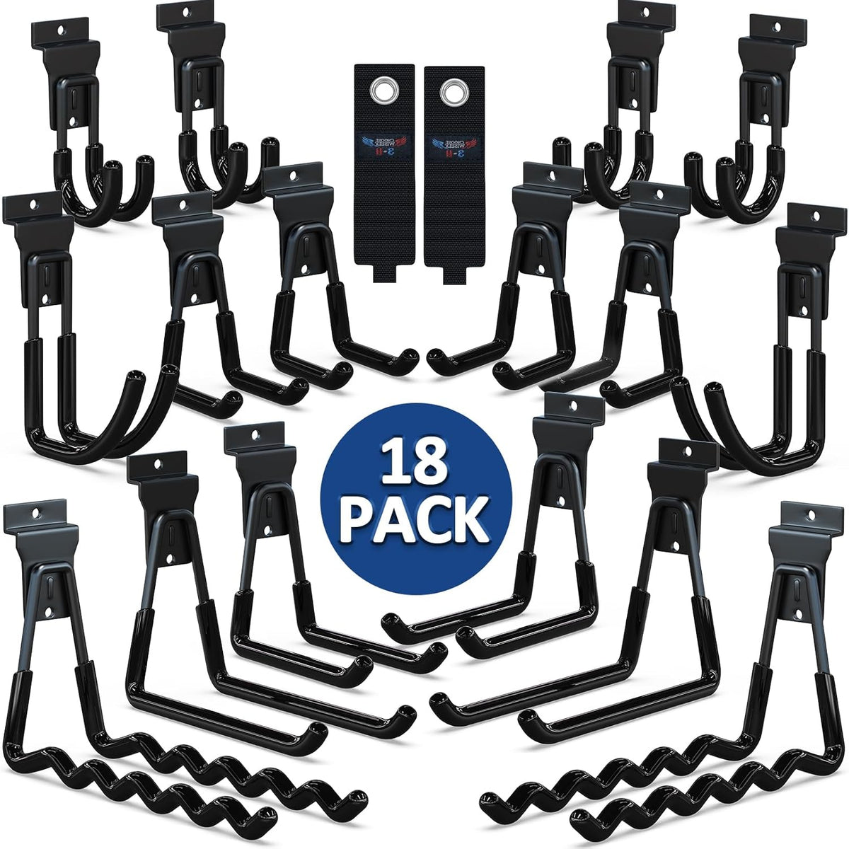 3-H Slatwall Accessories 18 Pack,Slatwall Hooks & Hangers Multi Sizes,Slat Wall Heavy Duty for Space Saving Used as Proslat Accessories with Slatwall Panel(Black)