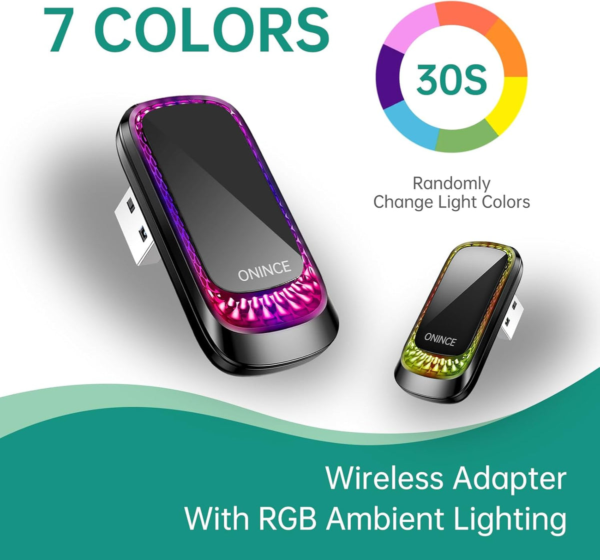 3-in-1 Wireless CarPlay Adapter for Apple CarPlay & Android Auto with RGB Ambient Lighting – Plug & Play - Small USB Dongle Works with Both iPhone and Android Phones, Model Z1 Style-T