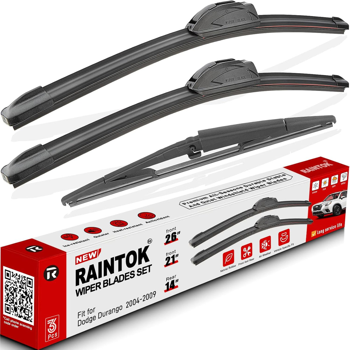 Windshield Wiper Blades Replacement for Dodge Durango 2004 2005 2006 2007 2008 2009 Original Factory Quality Front Rear Wipers Blade Set for My Car - 26" 21" 14" (Pack of 3)