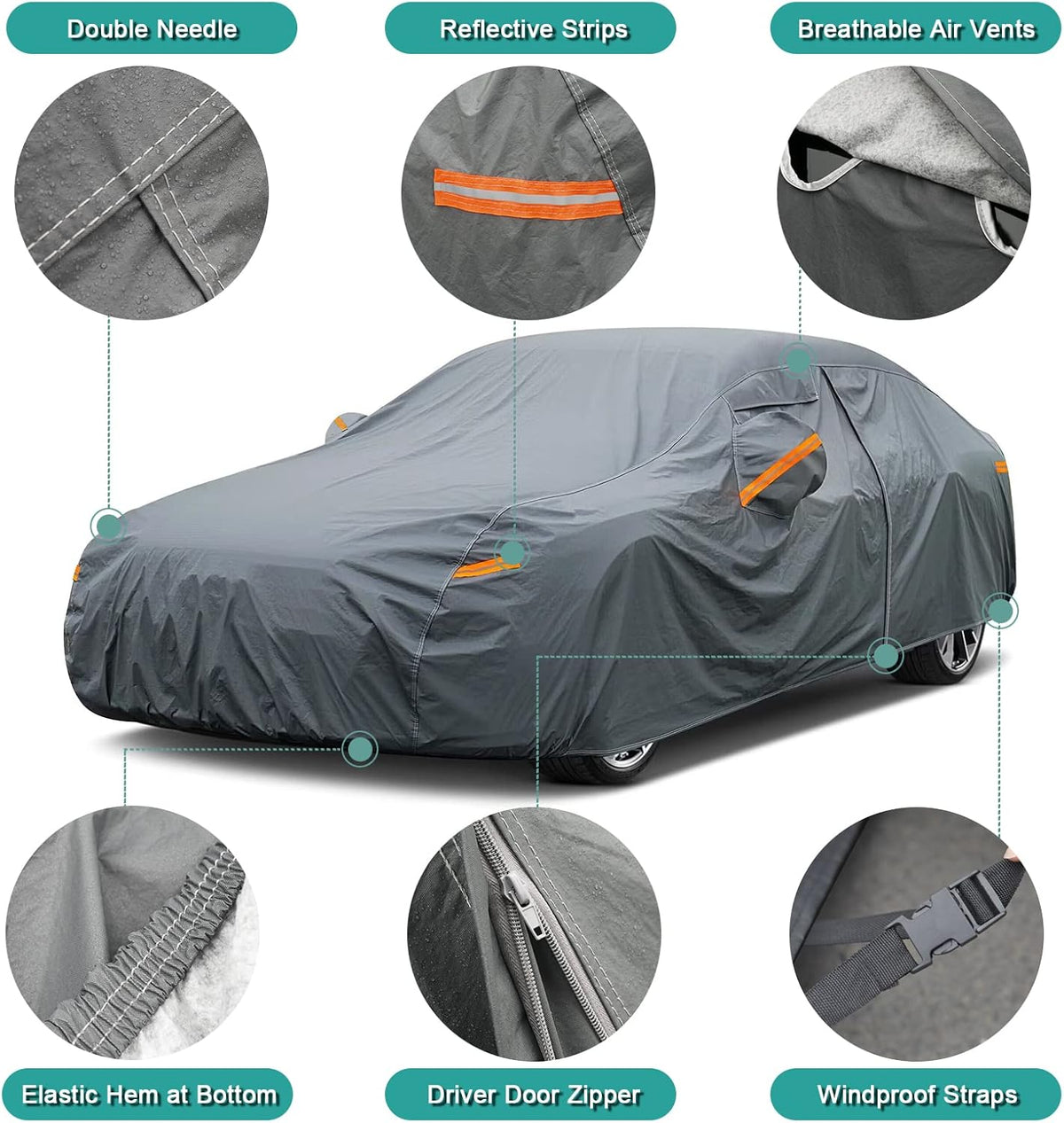 16 Layers Heavy Duty SUV Car Cover Waterproof All Weather, Universal Fit Ford Explorer, Toyota Highlander, Kia Telluride, Hyundai Palisade, Honda Pilot, Dodge Durango, GMC Acadia etc.