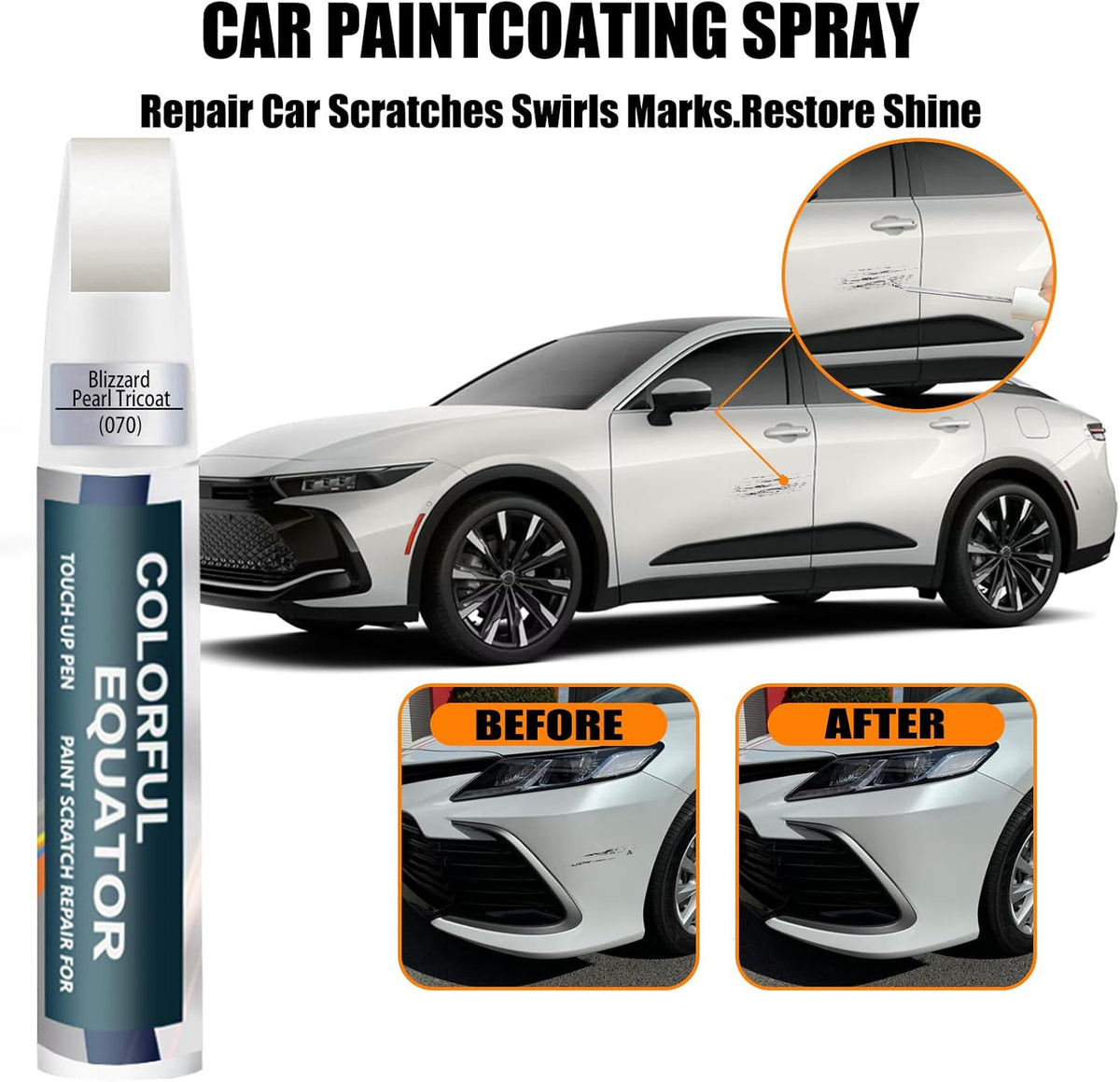 070 Blizzard Pearl Tricoat Touch Up Paint for Toyota, Car Paint Pen Scratch Repair Two-In-One Touch Up Paint, Premium Car Scratch Remover for Deep Scratches