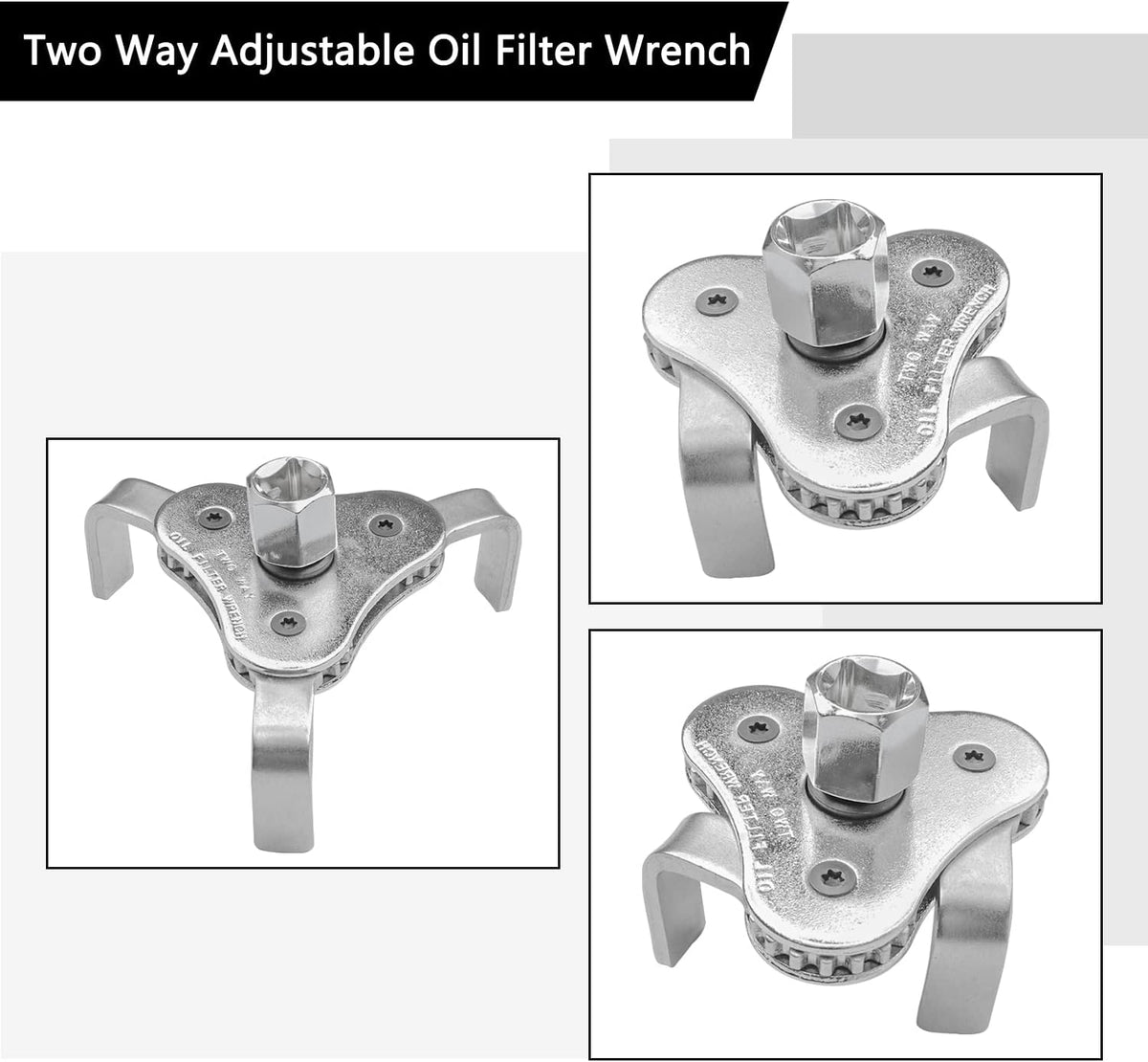 Universal Adjustable Oil Filter Wrench, Carbon Steel, 3-Jaw Design, 2.5-4.5 Inch Range, Suitable for Cars, Trucks, Motorcycles, Lawn Mowers