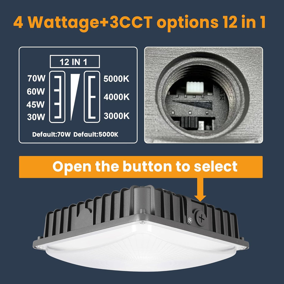 70W LED Canopy Lights 4Pack, 30/45/60/70W Selectable, 3CCT 3000/4000/5000K, Commercial LED Canopy Lights Outdoor for Gas Station Carport Garage Warehouse, IP65 Waterproof, 100-277V Dim, ETL Listed