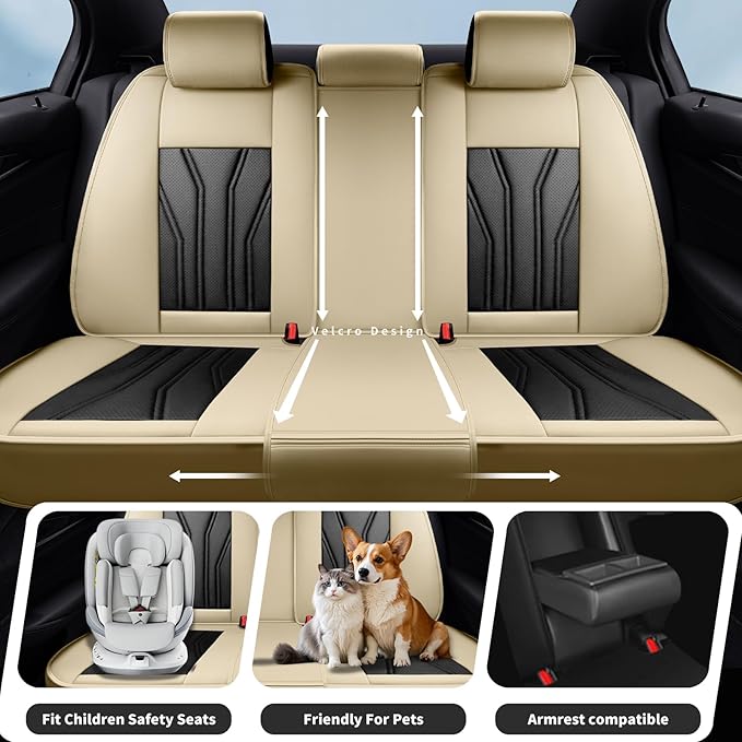 Fit Frontier Car Seat Covers Compatible with Nissan Frontier 2010-2025 2026 - Premium Leather，Waterproof Breathable，All-Weather Seat Cushion Protecto&Airbag Compatible(2 Front Seat Beige&Black)
