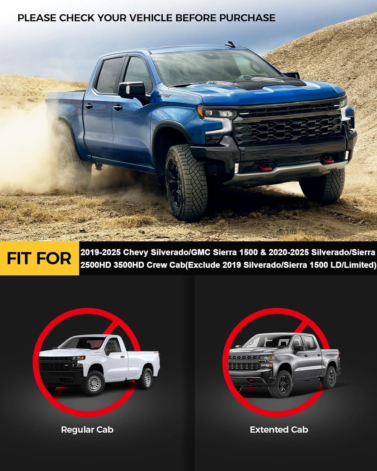 KYX Running Boards & Steps Nerf Bars Fit for 2019-2025 Chevy Silverado GMC Sierra 1500; 2020-2025 2500 3500HD | Crew Cab | A Pair Car Door Side Steps Nerf Bars Truck Boards Step Rails-Triple Tube
