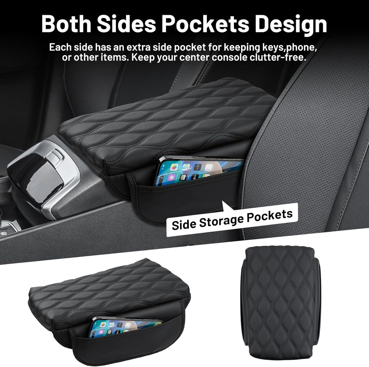 Autorder Center Console Cover for 2022-2025 2026 Hyundai Santa Cruz Accessories Armrest Cushion Cover with Pockets Storage Bag Nappa Leather Middle Console Covers Anti-Scratch Cushion Pad