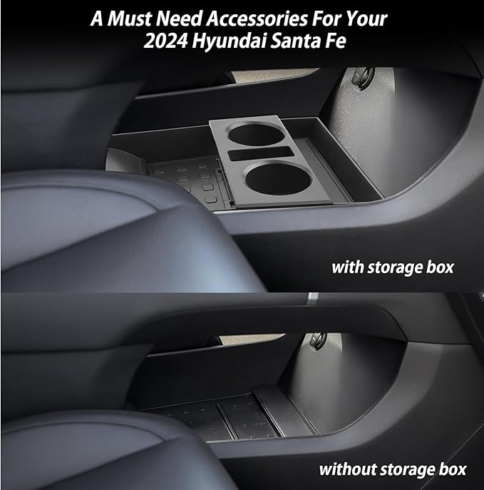 LUWU for 2024 2025 2026 Hyundai Santa Fe Center Console Organizer 2026 Santa Fe Accessories Santa Fe Cup Holder Insert Cup Holder Organizer Santa Fe Lower Console Organizer Storage Tray Drink Holders
