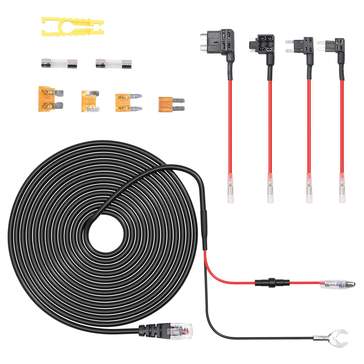Radar Detector Hardwire Kit,Compatible with Escort Valentine One Uniden Beltronics Cobra,with RJ-11 Telephone Style Jack Direct Wire Wiring Kit Multiple Fuse Sizes Power Cord Cable
