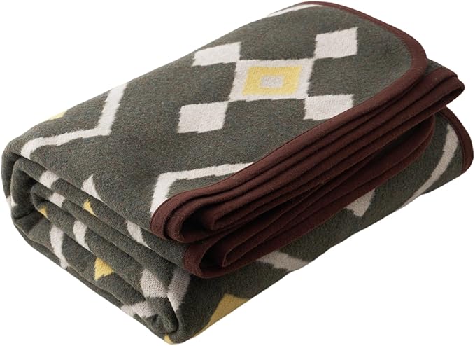 PuTian Merino Wool Blanket - Large Warm Soft Washable Wool Throw for Bed Couch Camping Outdoor Travel Emergency, Green Check