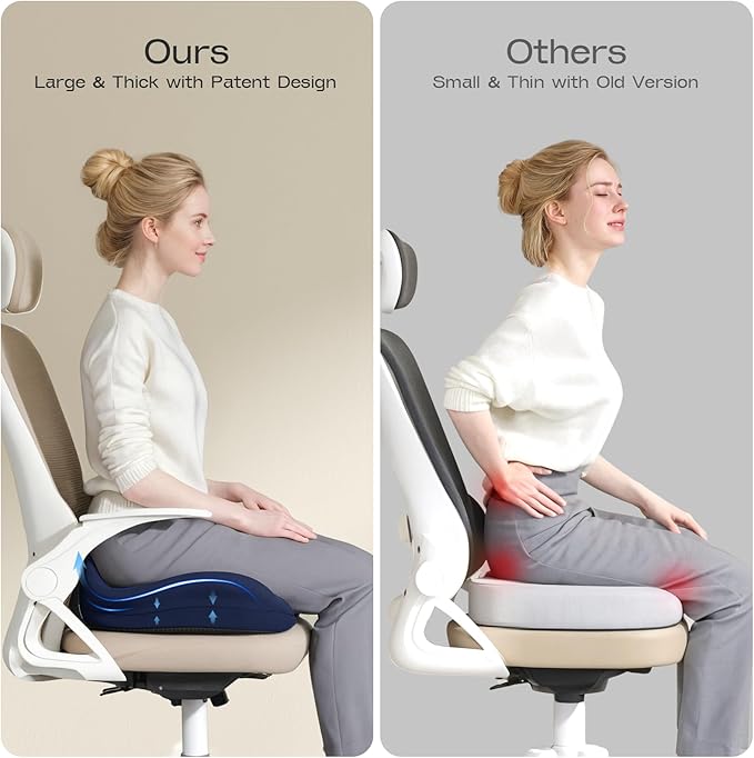 Seat Cushions for Office Chairs - Ergonomic Tailbone Pain Pressure Relief Seat Cushion - Extra Large & Thick Design Memory Foam Office Chair Cushion, 21.2" W X 16.5" L (Blue)